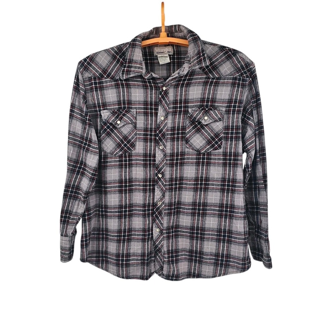 Vintage Wrangler Western Plaid Pearl Snap Flannel Shirt Size XXL 2XL